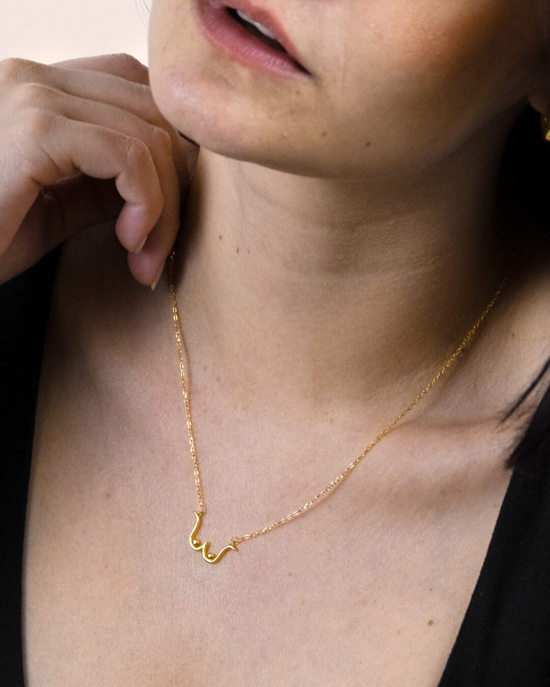 two-of-a-kind necklace, simple necklace, boobs necklace, amorphe necklace, gold plated